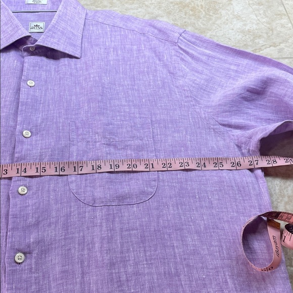 Peter Millar 100% Linen Shirt Purple Lavender Button Front XL Casual Men’s - Picture 8 of 13
